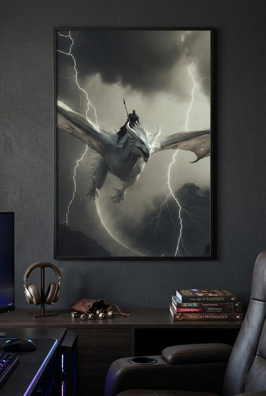 The Lightning Vanguard | Fine Art Poster | White Dragon & Rider