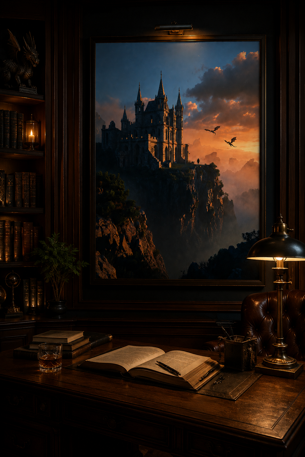 Cliffside Citadel | Fine Art Poster | Dragon Fantasy Landscape