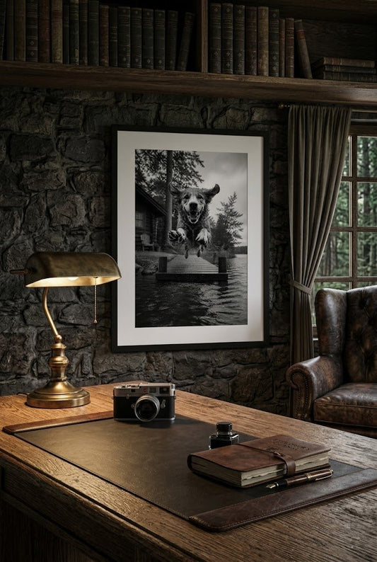 Life is for Living | Fine Art Print | Golden Retriever Lake Jump