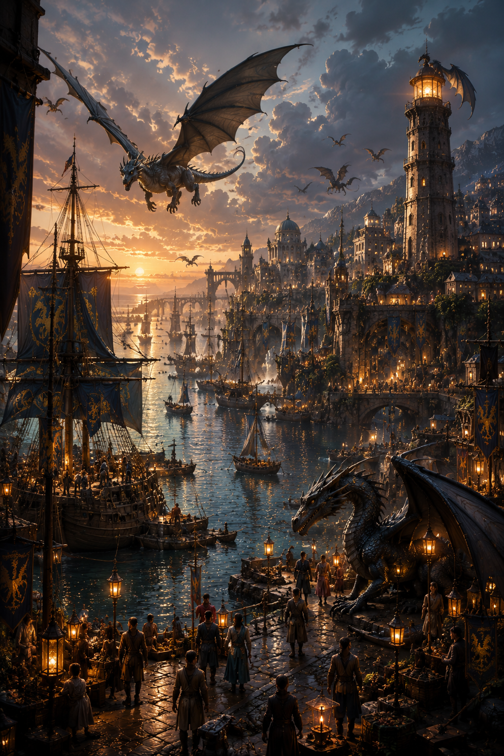Port Valdyr | Fine Art Poster | Fantasy Dragon Harbour City