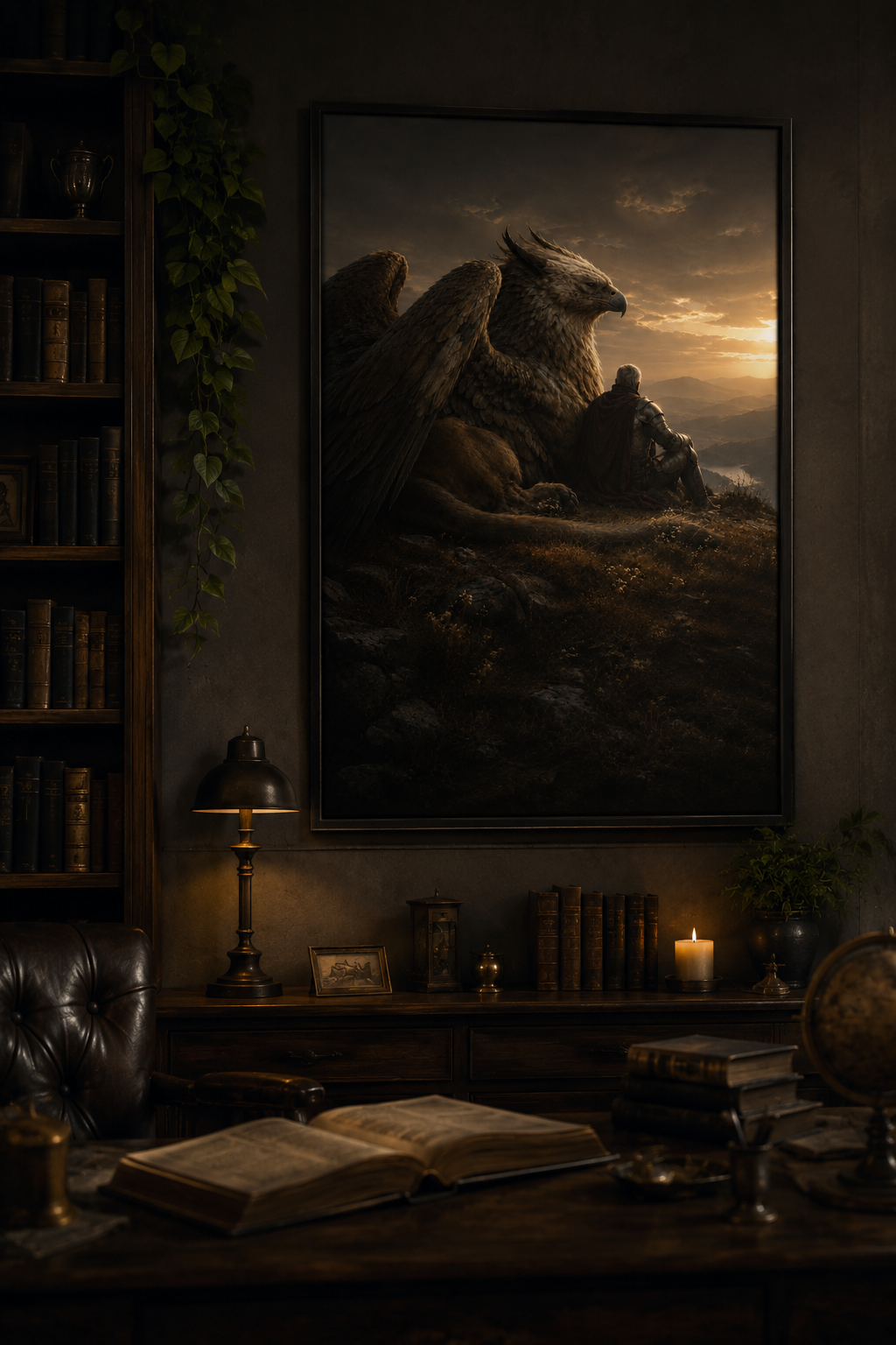 The Companion | Fine Art Poster | Knight & Griffin at Sunset