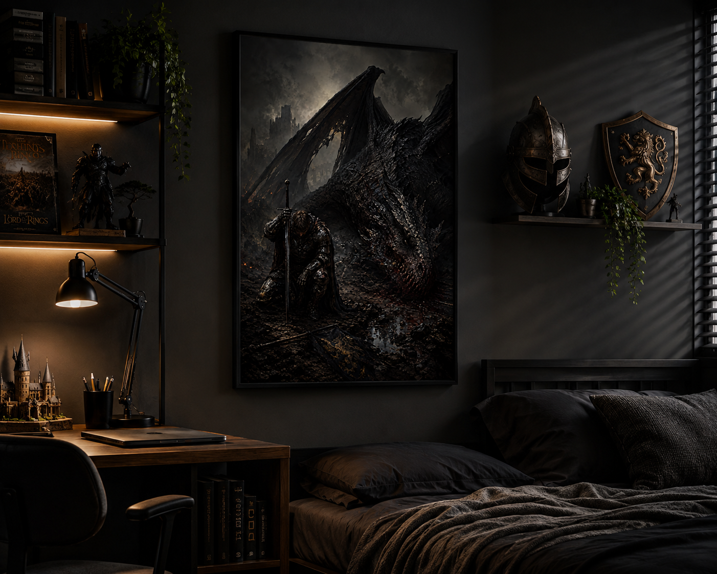 Victory at a Price | Fine Art Poster | Knight & Fallen Dragon