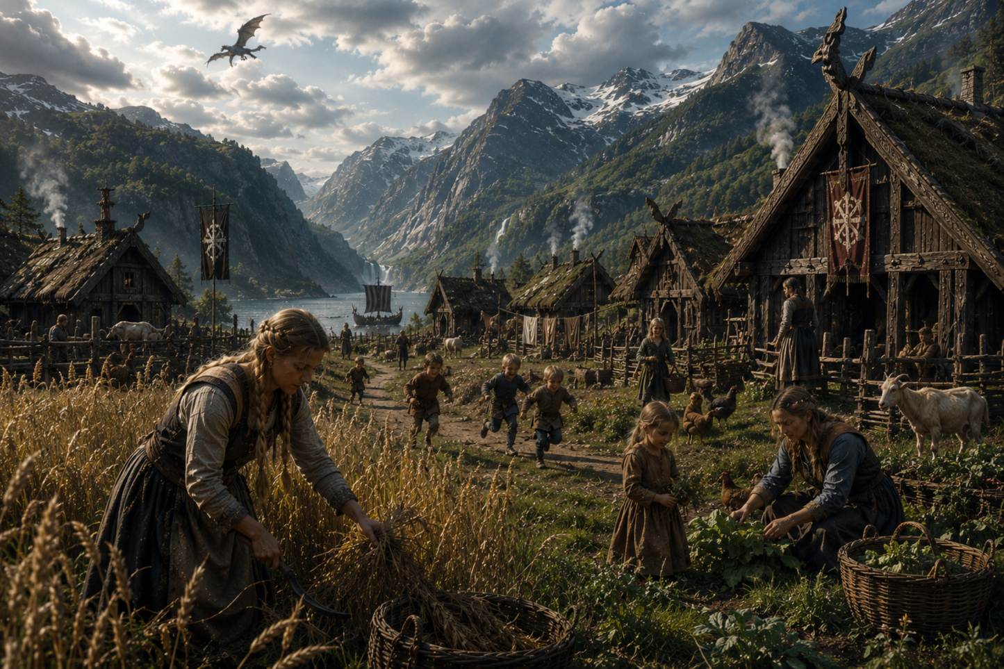 Autumn's Harvest | Fine Art Poster | Nordic Village Life Fantasy