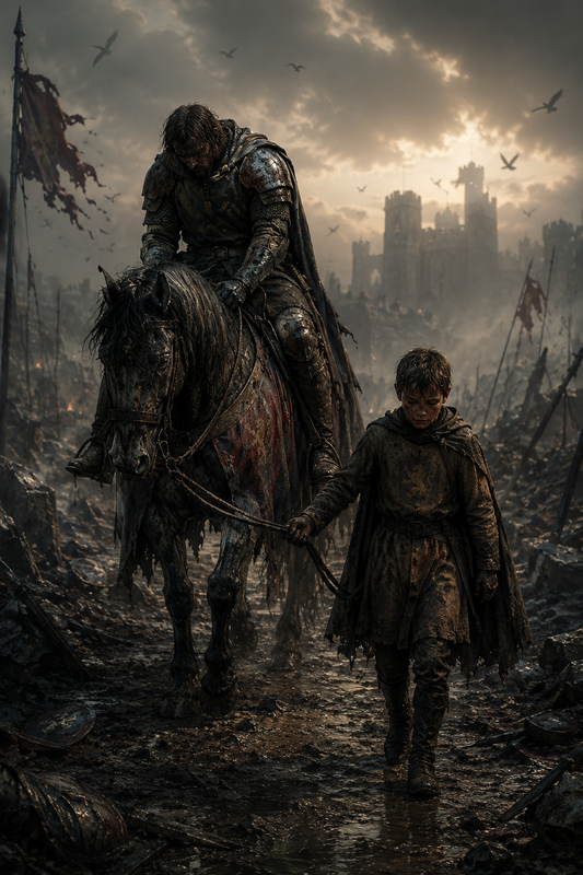 Beneath Tattered Banners | Fine Art Poster | Knight & Squire