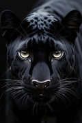 Close-up of a black panther's face with a dark background. Wall Art