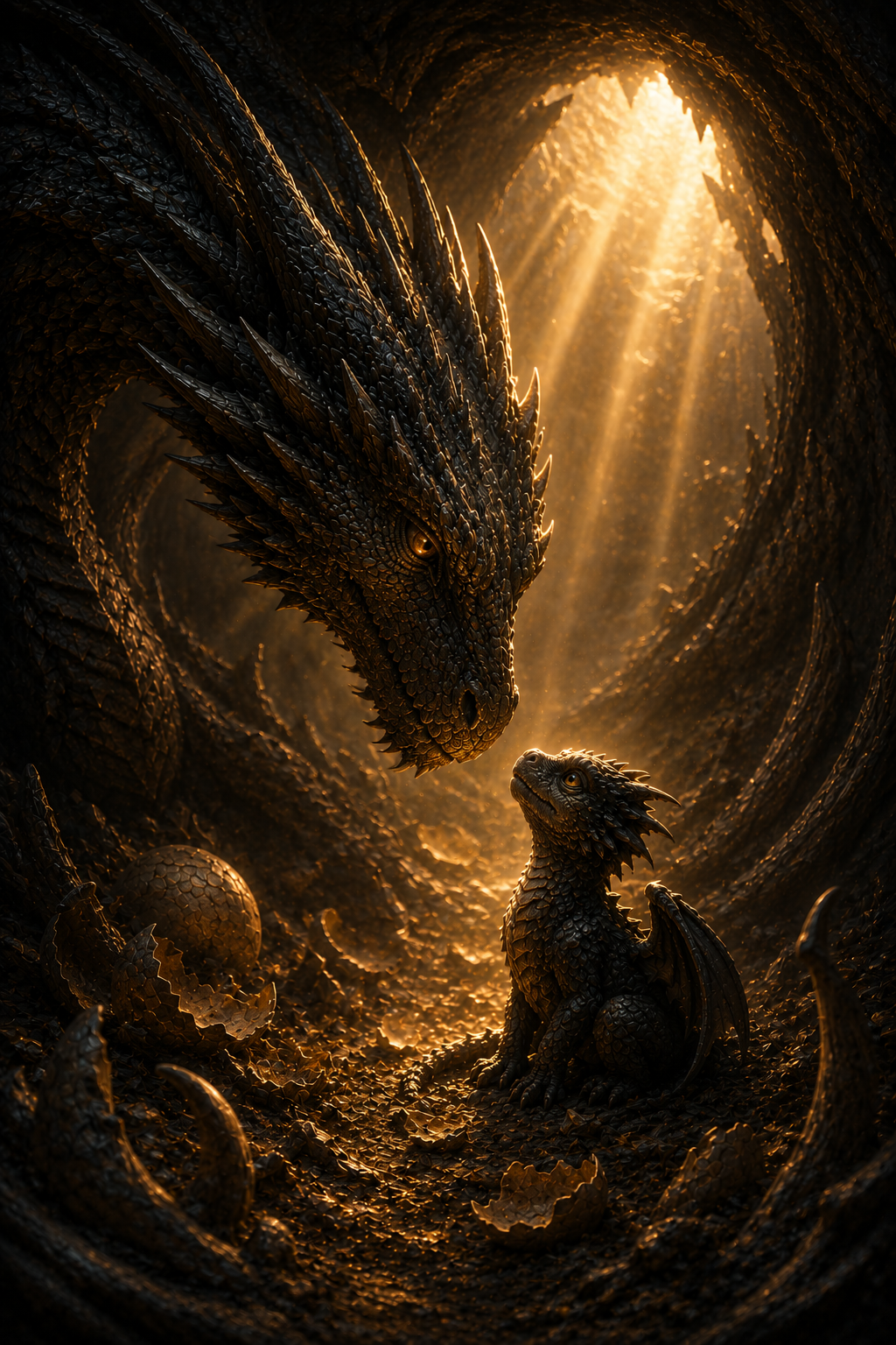 Born of Fire | Fine Art Poster | Dragon & Hatchling