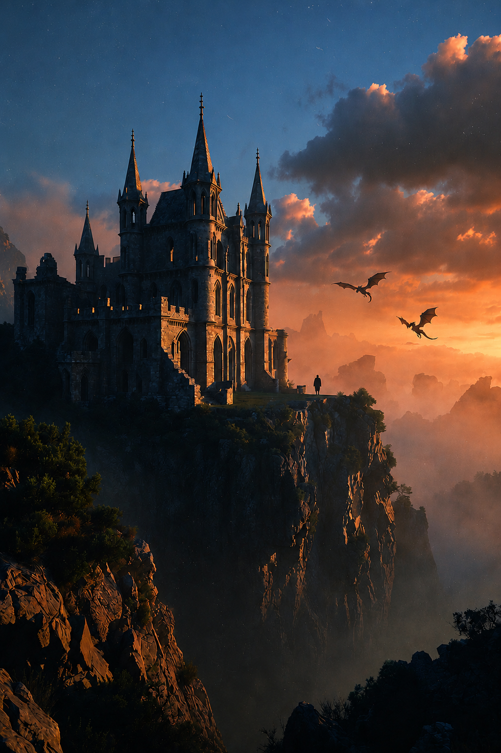 Cliffside Citadel | Fine Art Poster | Dragon Fantasy Landscape