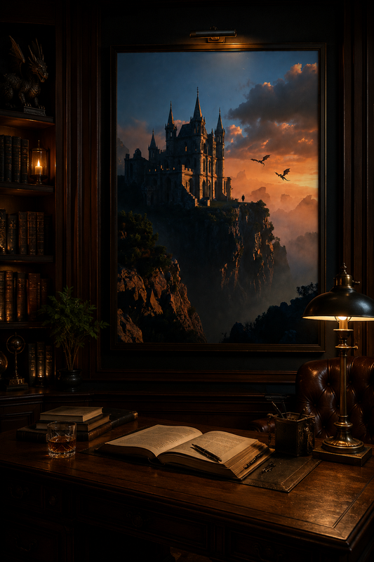 Cliffside Citadel | Fine Art Poster | Dragon Fantasy Landscape