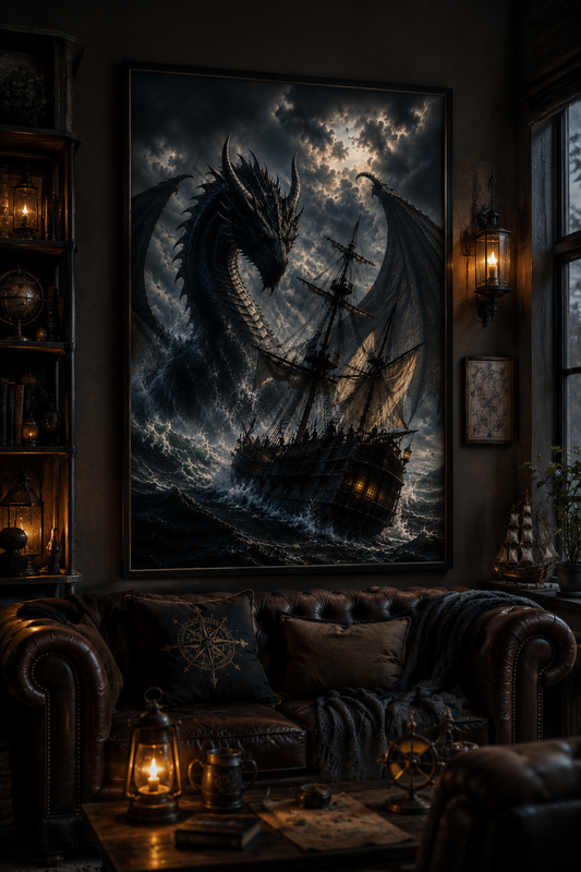Depths of Ruin | Fine Art Poster | Sea Dragon & Ship