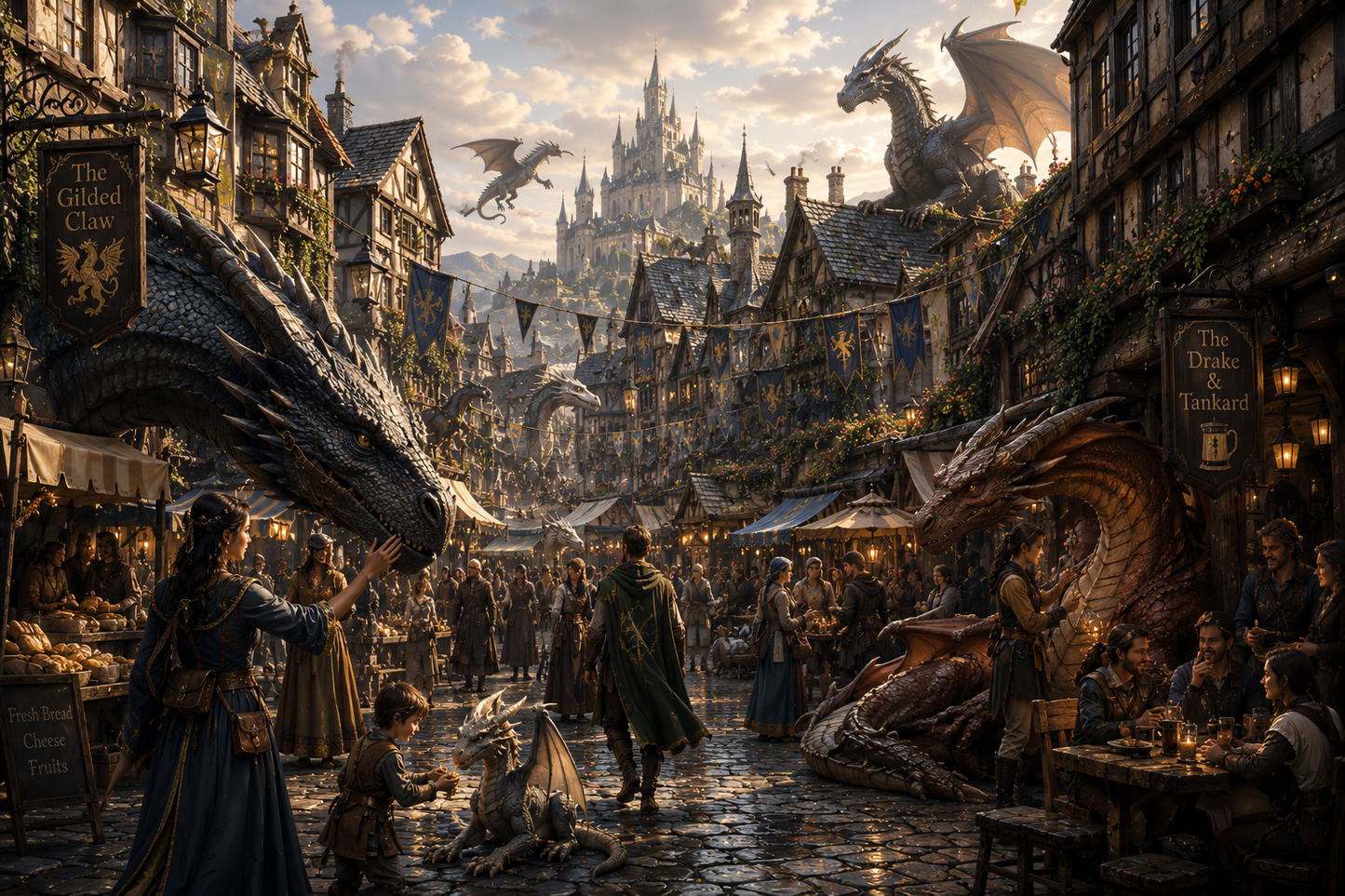 Drakehaven | Fine Art Poster | Dragon & Human Fantasy City