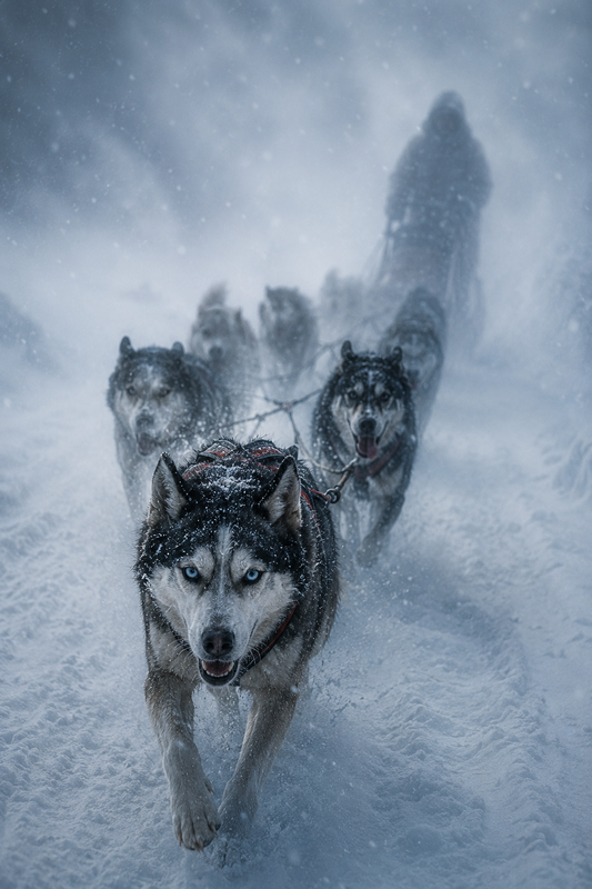 Frostbound | Fine Art Print | Sled Dog Team in Blizzard