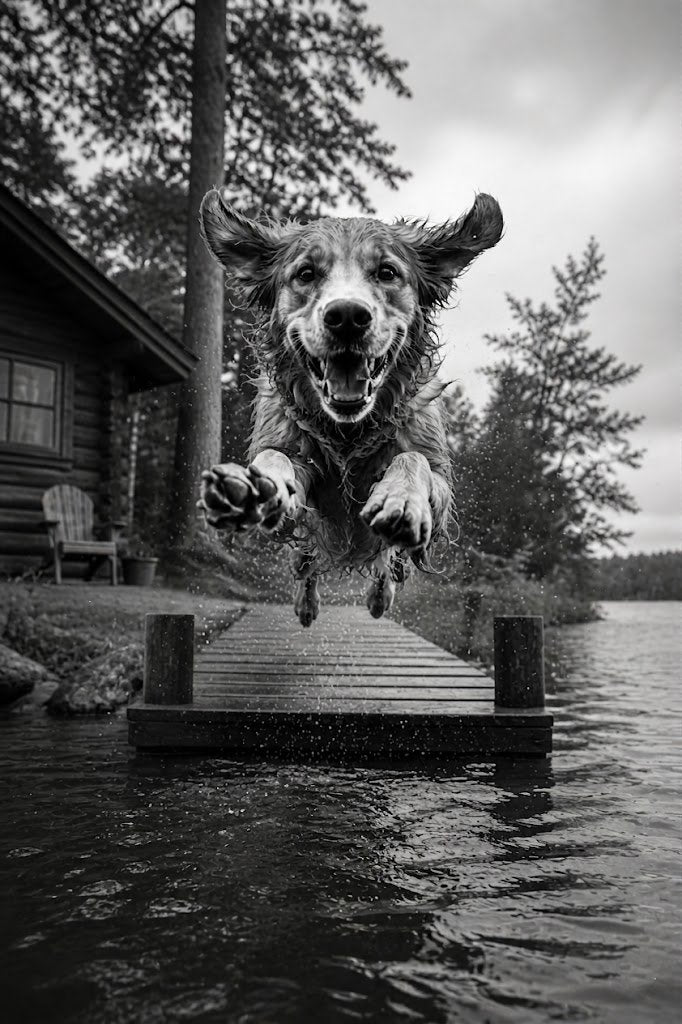 Life is for Living | Fine Art Print | Golden Retriever Lake Jump