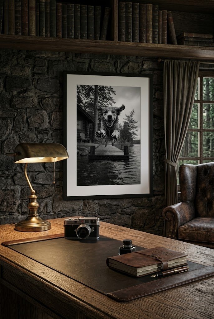 Life is for Living | Fine Art Print | Golden Retriever Lake Jump