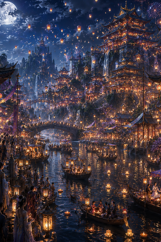 Night of a Thousand Lanterns | Fine Art Poster | Fantasy Lantern Festival