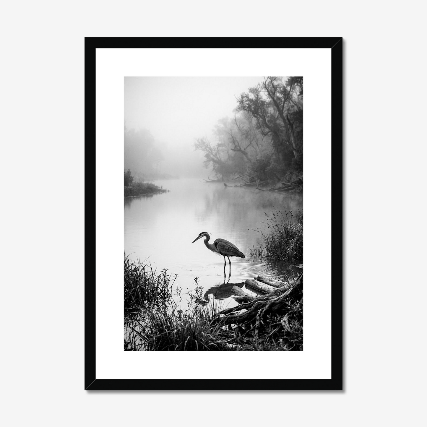 Quietude | Fine Art Print | Crane on Misty River