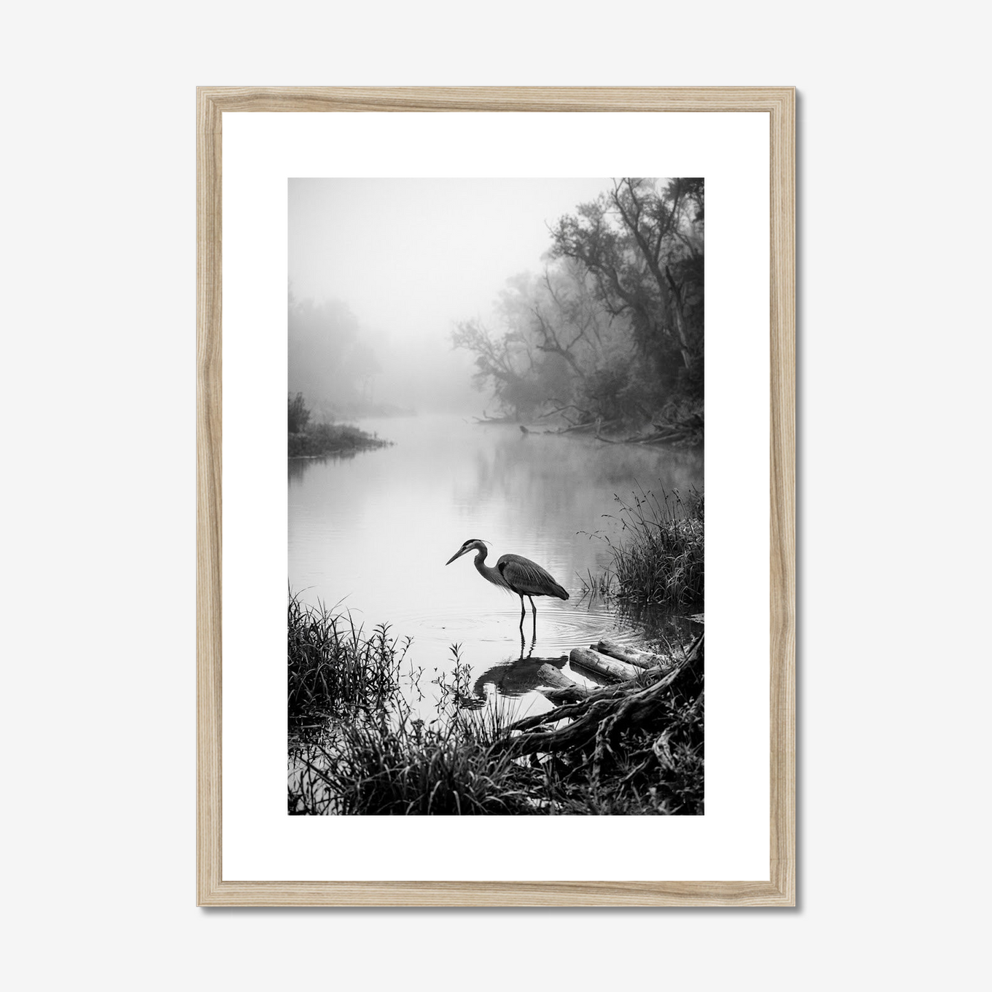 Quietude | Fine Art Print | Crane on Misty River