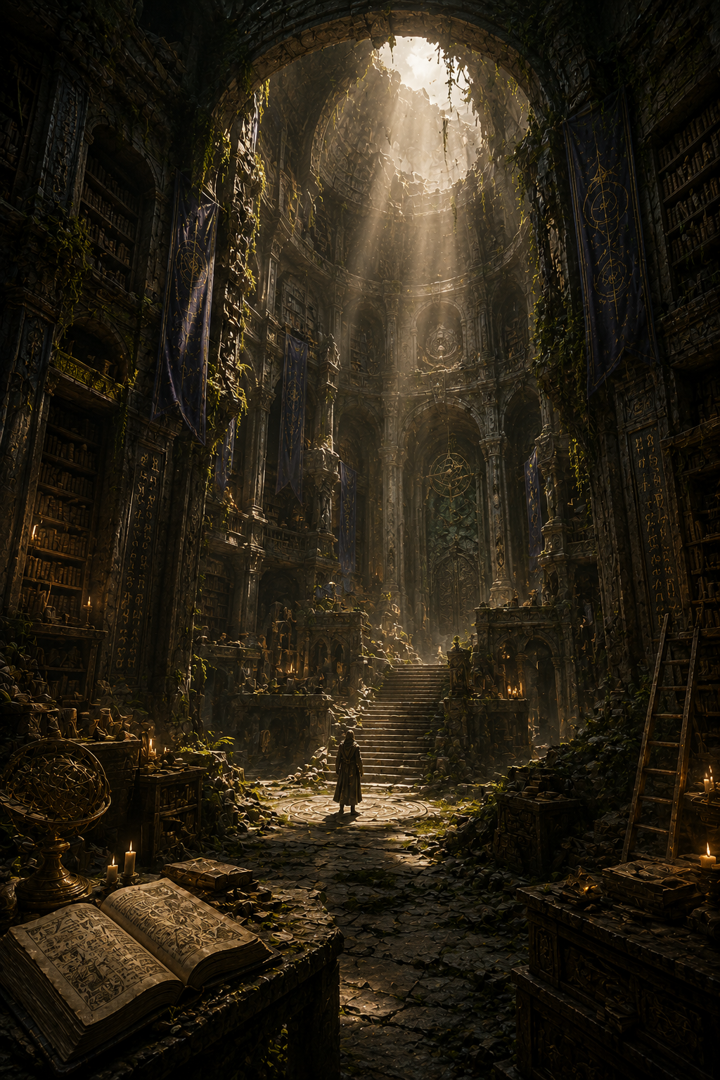 The Archive of the Kings | Fine Art Poster | Fantasy Royal Library Ruins