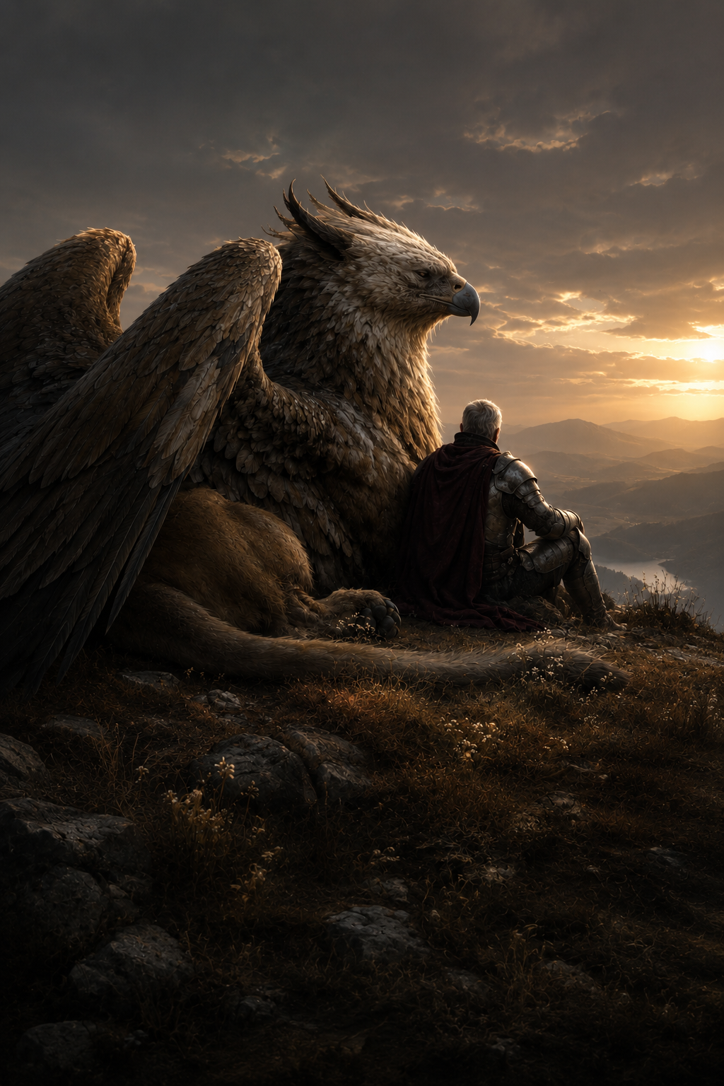 The Companion | Fine Art Poster | Knight & Griffin at Sunset
