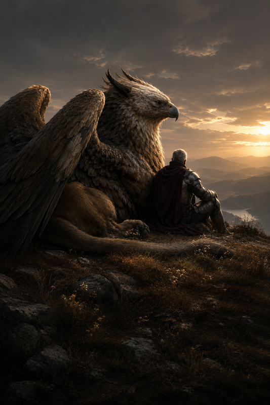 The Companion | Fine Art Poster | Knight & Griffin at Sunset