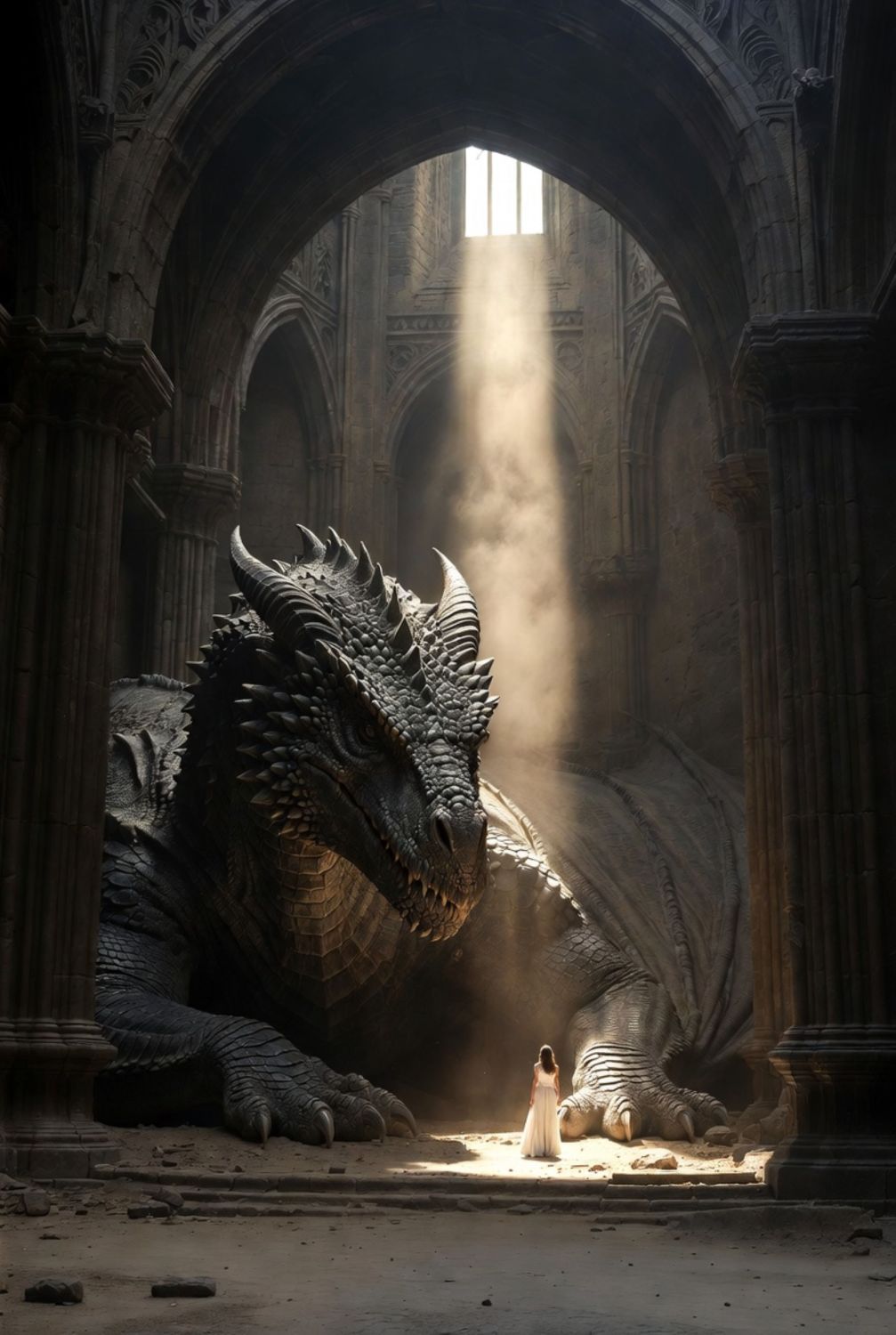 The Sentinel | Fine Art Poster | Dragon in Cathedral Ruins