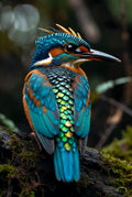 Colorful kingfisher bird perched on a branch with a blurred natural background